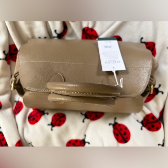 Viral Anna Paola Genuine Taupe Italian  Leather & Suede Satchel Tote - Picture 8 of 11